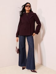 Friends Like These Burgundy Red Petite Double Breasted Peacoat - Image 3 of 4