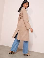 Friends Like These Camel Petite Wrap Belted Boucle Textured Midi Coat - Image 4 of 4