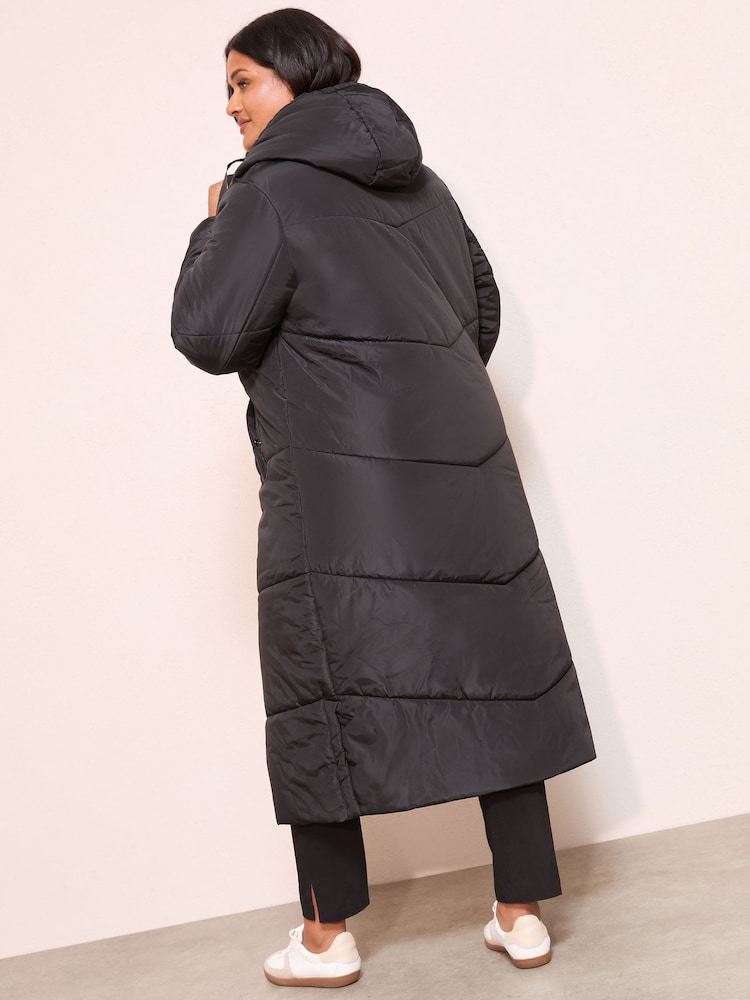 Friends Like These Black Curve Long Line Hooded Padded Coat - Image 4 of 4