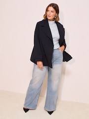 Friends Like These Navy Curve Double Breasted Peacoat - Image 1 of 4
