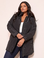 Friends Like These Black Curve Mid Length Padded Coat - Image 1 of 4