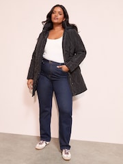 Friends Like These Black Curve Mid Length Padded Coat - Image 2 of 4
