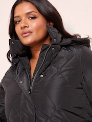 Friends Like These Black Curve Mid Length Padded Coat - Image 3 of 4