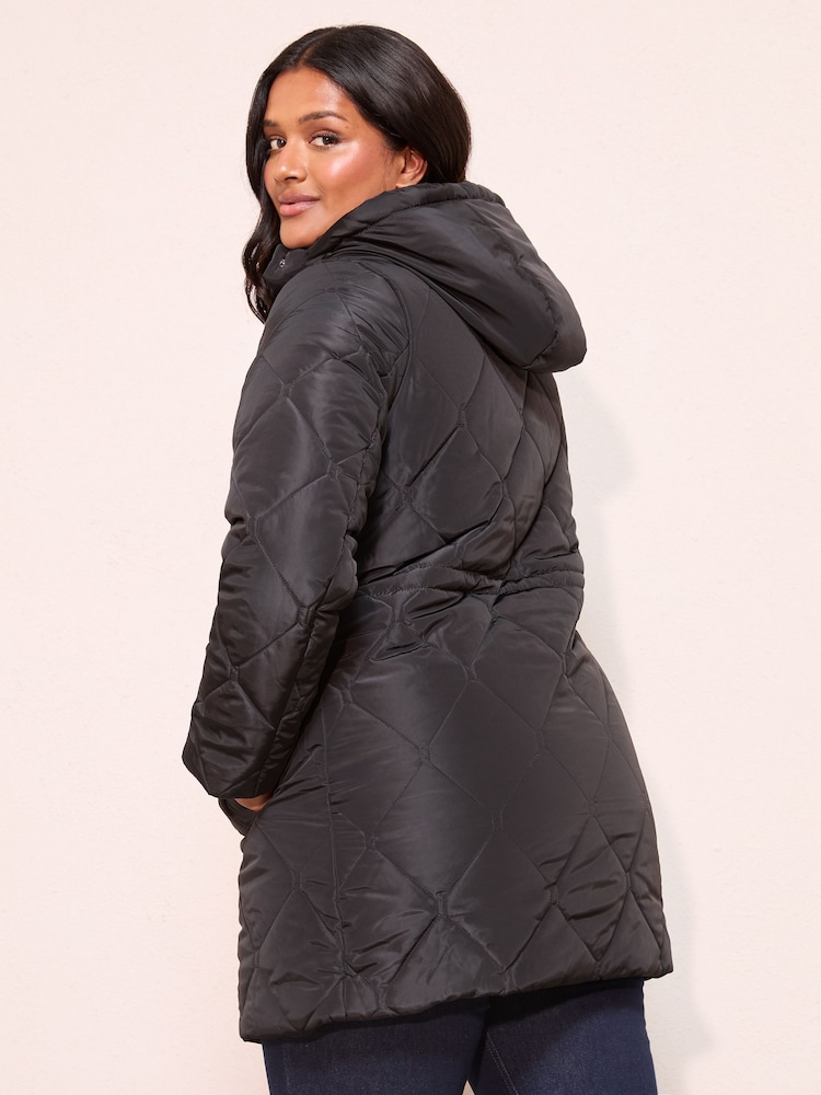 Friends Like These Black Curve Mid Length Padded Coat - Image 4 of 4