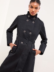 Lipsy Navy Blue Funnel Neck Trench Coat - Image 4 of 5