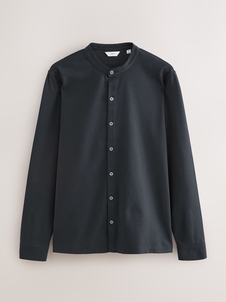 Navy Blue Long Sleeve Grandad Neck T-Shirt - Image 1 of 3 Navy Blue Long Sleeve Grandad Neck T-Shirt - Image 1 of 3