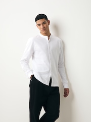 White Long Sleeve Grandad Neck T-Shirt - Image 1 of 7