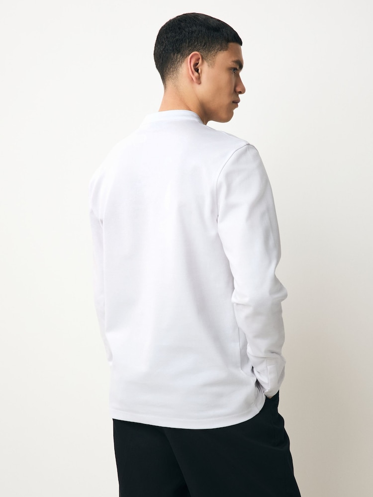 White Long Sleeve Grandad Neck T-Shirt - Image 2 of 7