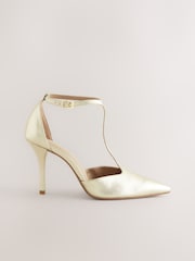 Gold Forever Comfort® Leather T-Bar Pointed Toe Heels - Image 1 of 5