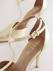Gold Leather T-Bar Pointed Toe Heels - Image 12 of 12