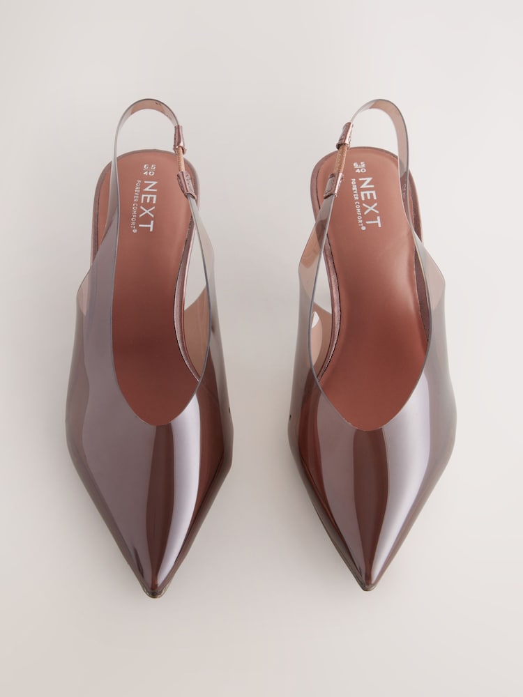 Čokoladno rjava - Forever Comfort® Point Toe Vinyl Slingback Kitten Heels - Slika 2 iz 5