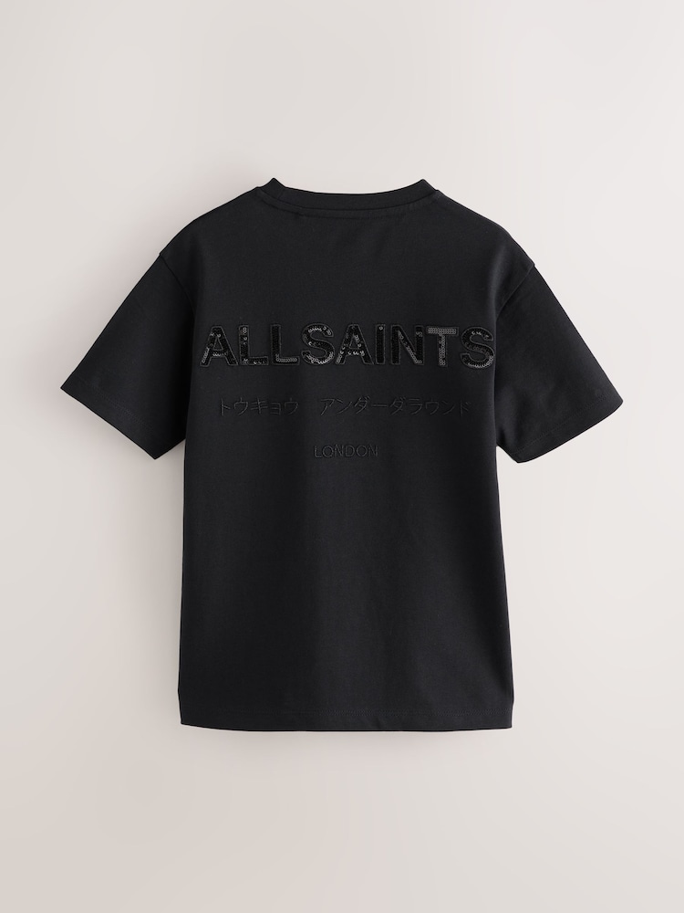 smALLSAINTS Black/Sequin Oversized Girls Underground Crew T-Shirt - Image 2 of 3