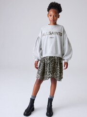 smALLSAINTS Grey Leopard Sweat Tiered Mock Dress - Image 1 of 10