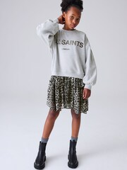 smALLSAINTS Grey Leopard Sweat Tiered Mock Dress - Image 2 of 10