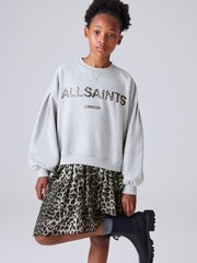 smALLSAINTS Grey Leopard Sweat Tiered Mock Dress - Image 3 of 10