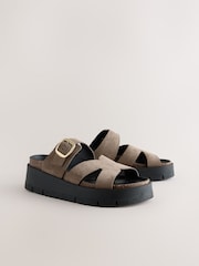 Neutral Forever Comfort® Leather Strap Buckle Detail Sandals - Image 1 of 5