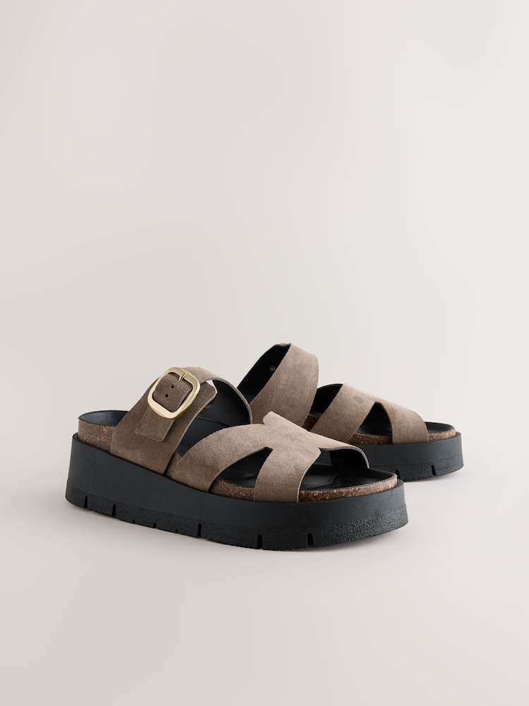 Neutral Forever Comfort® Leather Strap Buckle Detail Sandals - Image 1 of 5