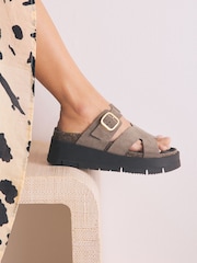 Neutral Forever Comfort® Leather Strap Buckle Detail Sandals - Image 6 of 10