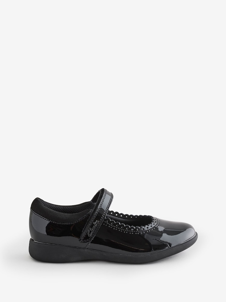 Clarks Black Patent Wide Fit (G) Younger Girls Etch Pure School Shoes - Image 1 of 1