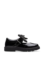 Clarks Black Patent Standard Fit (F) Younger Girls Lorcham Bow Leather Shoes - Image 1 of 6