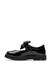 Clarks Black Patent Standard Fit (F) Younger Girls Lorcham Bow Leather Shoes - Image 2 of 6