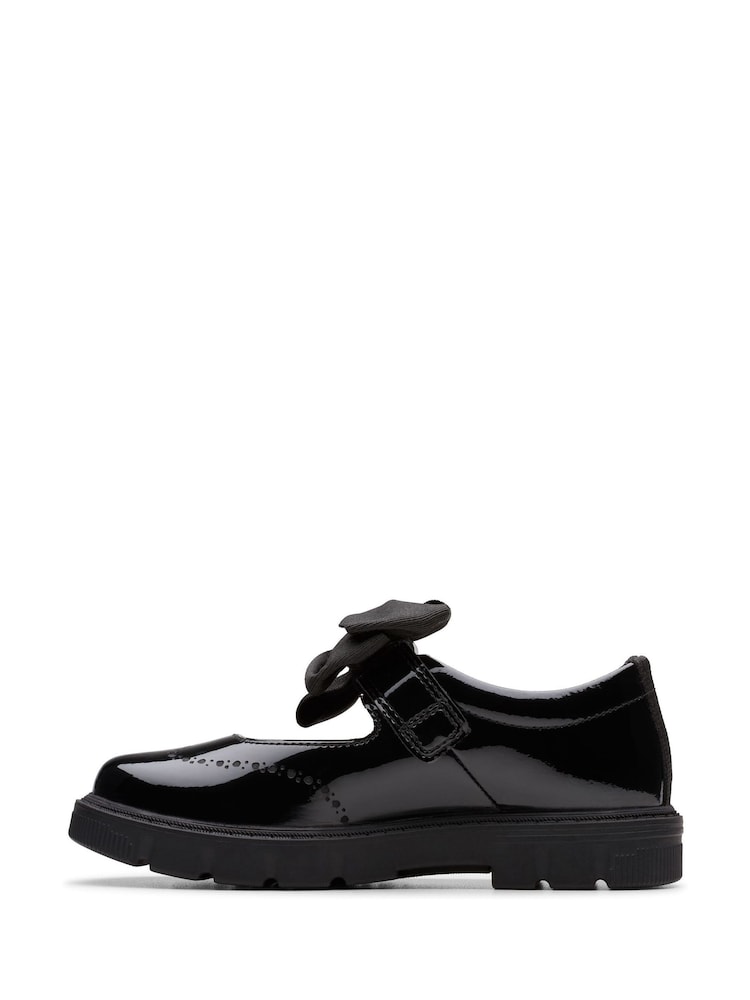 Clarks Black Patent Standard Fit (F) Younger Girls Lorcham Bow Leather Shoes - Image 2 of 6