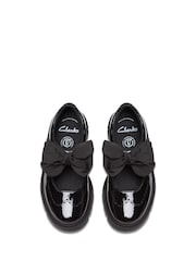 Clarks Black Patent Standard Fit (F) Younger Girls Lorcham Bow Leather Shoes - Image 5 of 6