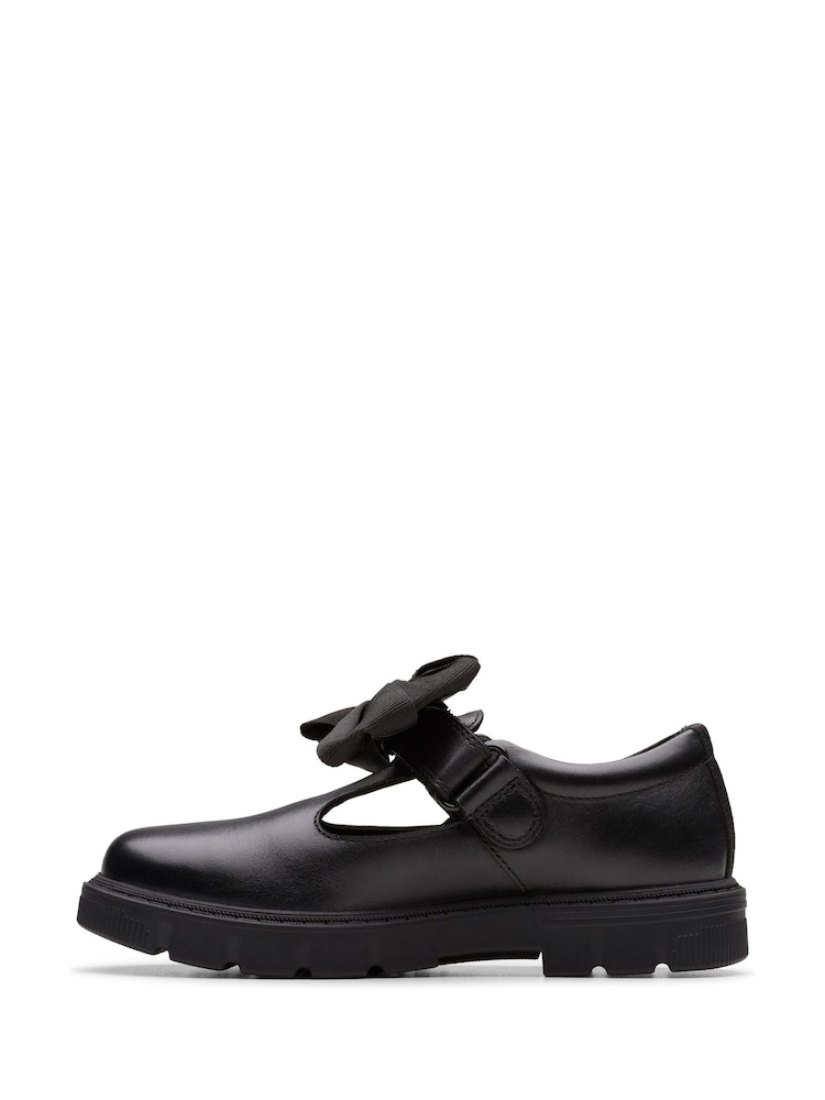 Clarks Black Standard Fit (F) Younger Girls Lorcham Bow Leather Shoes - Image 2 of 6 Clarks Black Standard Fit (F) Younger Girls Lorcham Bow Leather Shoes - Image 2 of 6