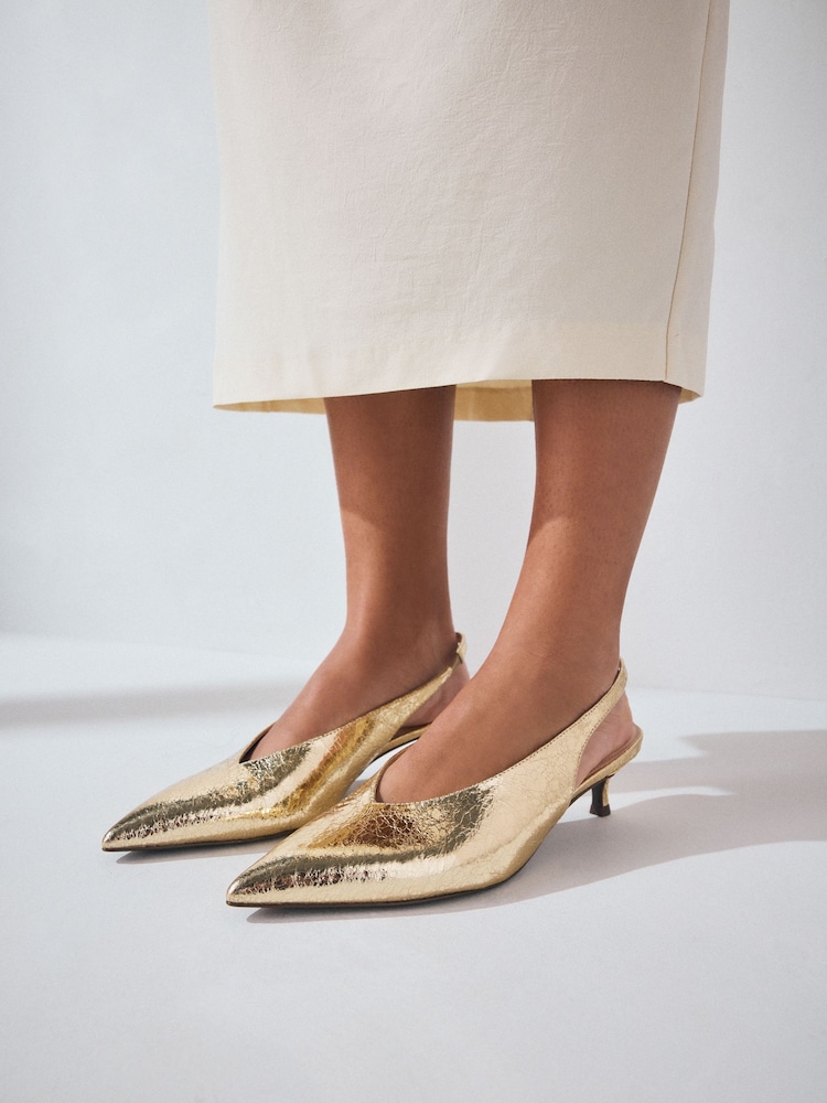 Gold Extra Wide Fit Forever Comfort® Point Toe Low Slingback Kitten Heels - Image 1 of 10
