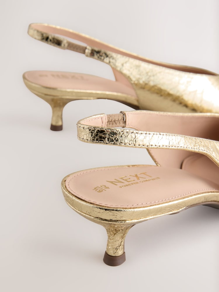 Gold Extra Wide Fit Forever Comfort® Point Toe Low Slingback Kitten Heels - Image 10 of 10