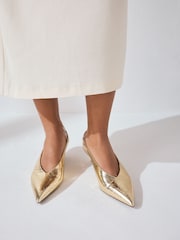 Gold Extra Wide Fit Forever Comfort® Point Toe Low Slingback Kitten Heels - Image 2 of 10