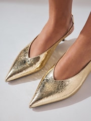 Gold Extra Wide Fit Forever Comfort® Point Toe Low Slingback Kitten Heels - Image 3 of 10