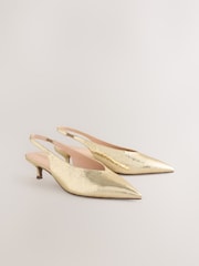 Gold Extra Wide Fit Forever Comfort® Point Toe Low Slingback Kitten Heels - Image 7 of 10