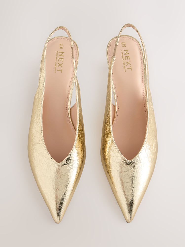 gold slingback dress shoes Buy Gold Extra Wide Fit Point Toe Low Slingback Kitten Heels Shoes from  Next USA