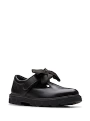 Clarks Black Wide Fit (G) Younger Girls Lorcham Bow Leather Shoes - Image 3 of 6