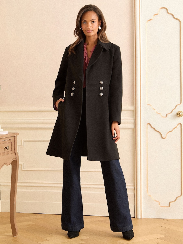 Love & Roses Black Military Button Coat - Image 1 of 4