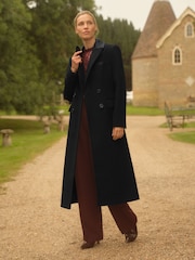 Preto - Love & Roses PU Collar Longline Double Breasted Coat - Imagem 1 de 4