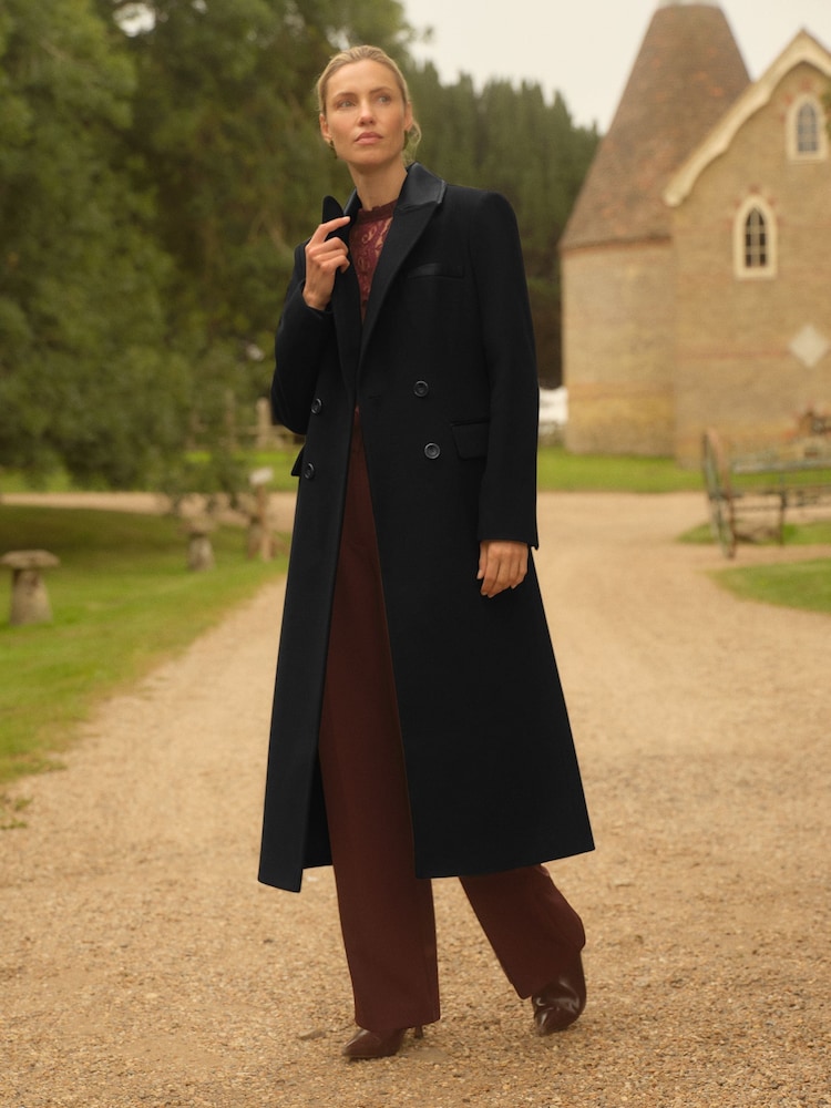 Preto - Love & Roses PU Collar Longline Double Breasted Coat - Imagem 1 de 4