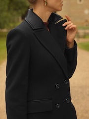 Preto - Love & Roses PU Collar Longline Double Breasted Coat - Imagem 2 de 4