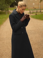 Preto - Love & Roses PU Collar Longline Double Breasted Coat - Imagem 3 de 4
