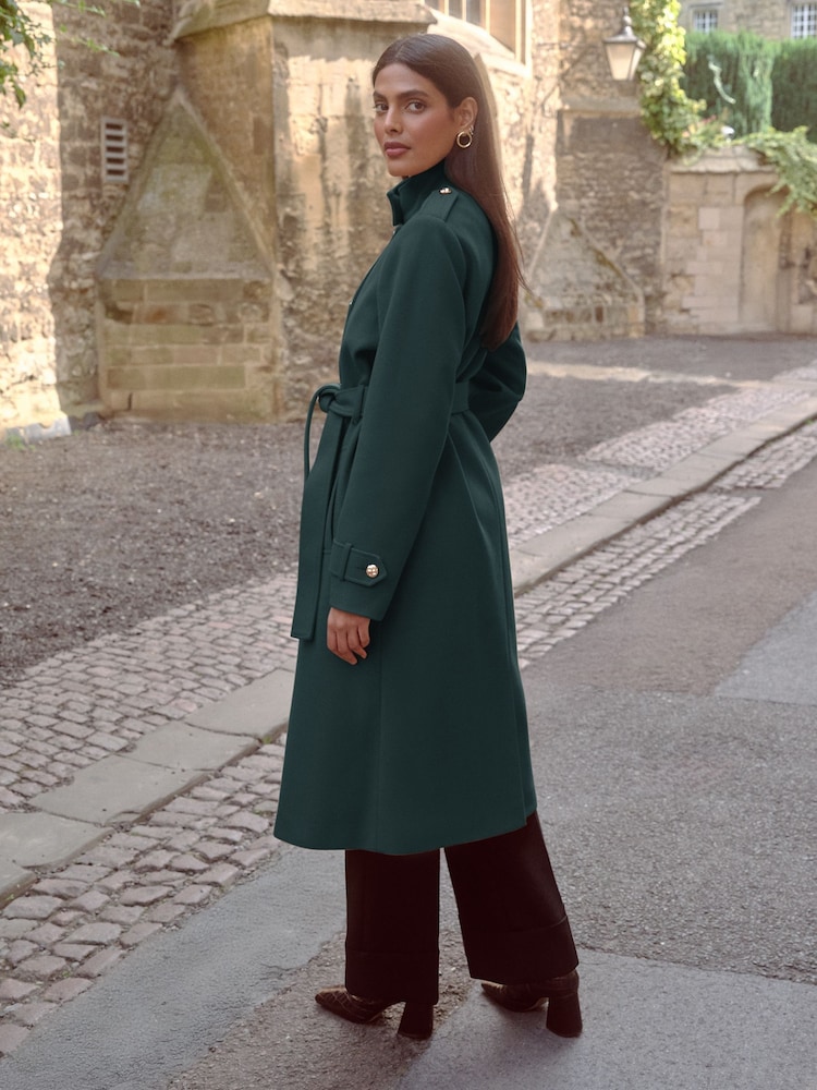 Love & Roses Teal Blue Funnel Neck Wrap Coat - Image 2 of 4