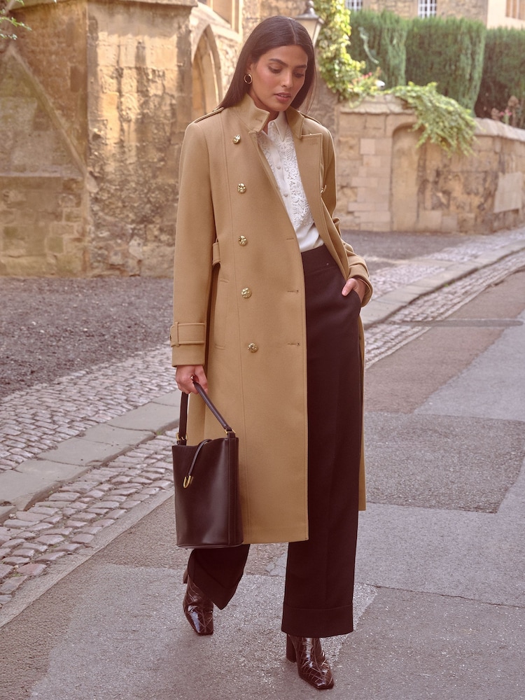 Love & Roses Camel Funnel Neck Wrap Coat - Image 1 of 4