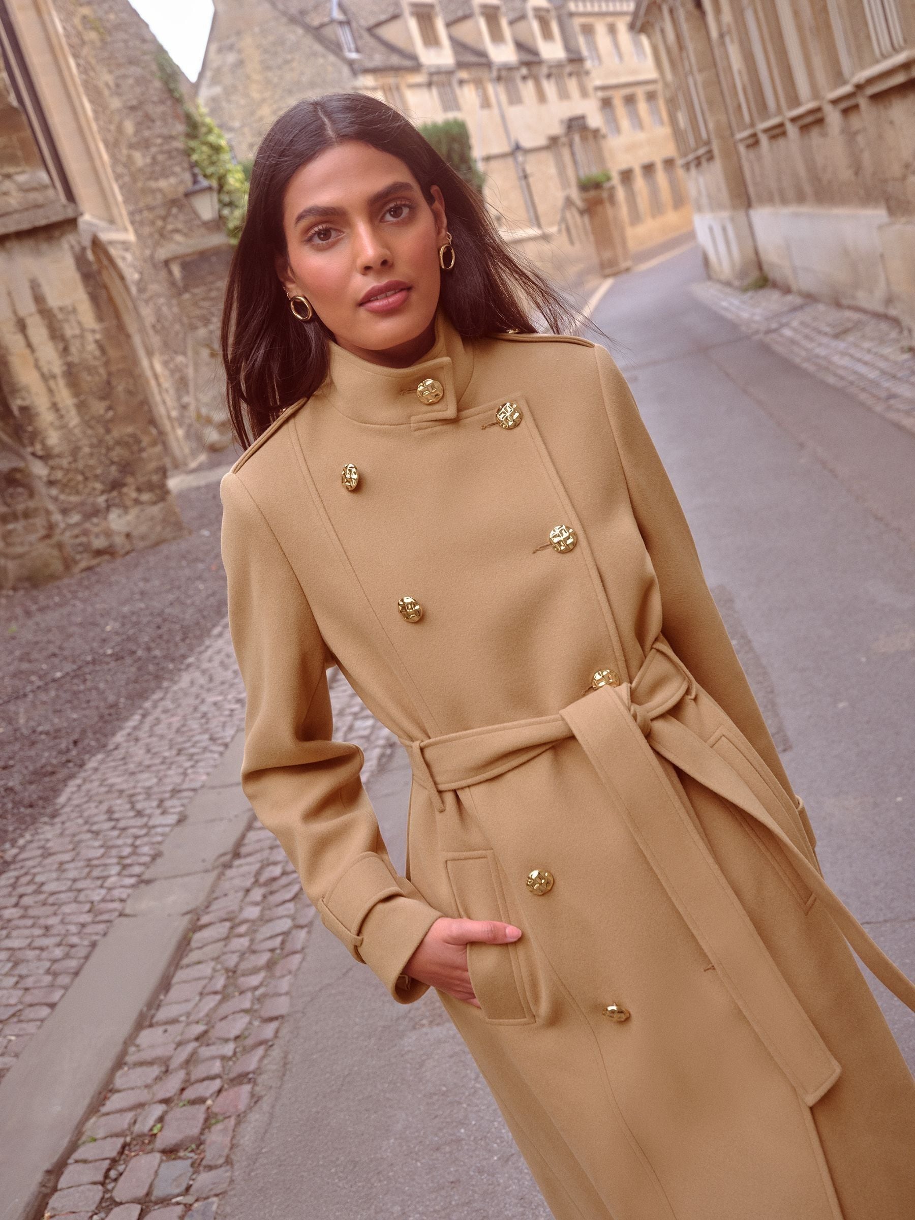 Buy Love & Roses Camel Funnel Neck Wrap Coat from Next Ireland