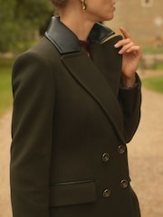Verde cáqui - Love & Roses PU Collar Longline Double Breasted Coat - Imagem 2 de 4