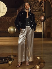 Love & Roses Black Embellished Faux Fur Coat - Image 3 of 4