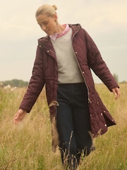 Love & Roses Burgundy Red Lightweight Padded Midi Coat - Image 1 of 5