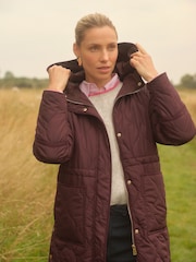 Love & Roses Burgundy Red Lightweight Padded Midi Coat - Image 2 of 5
