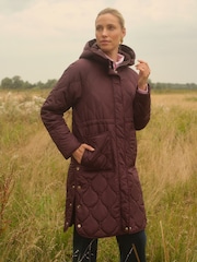 Love & Roses Burgundy Red Lightweight Padded Midi Coat - Image 3 of 5
