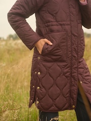 Love & Roses Burgundy Red Lightweight Padded Midi Coat - Image 4 of 5