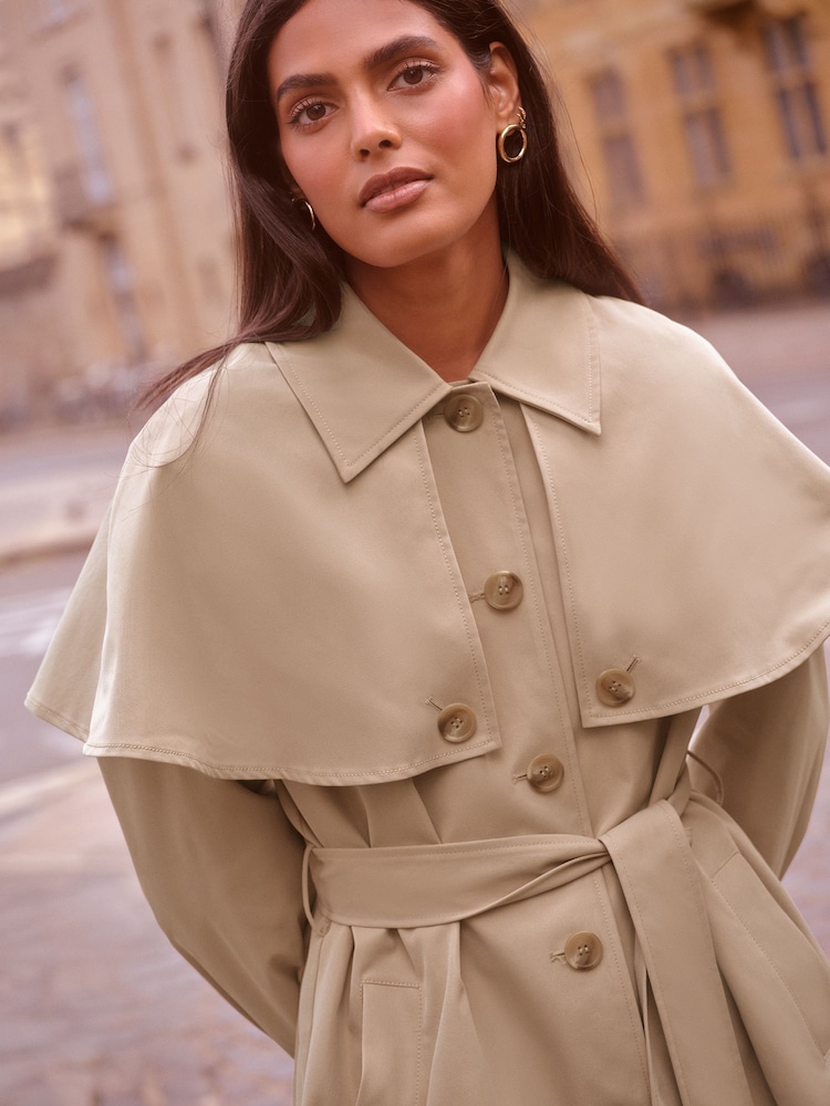 Love & Roses Camel Longline Cape Trench Coat - Image 5 of 5